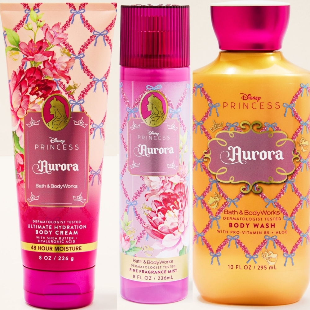 Disney Princess Aurora Body Cream, Body Wash & Mist Set NEW Bath Body Works RARE